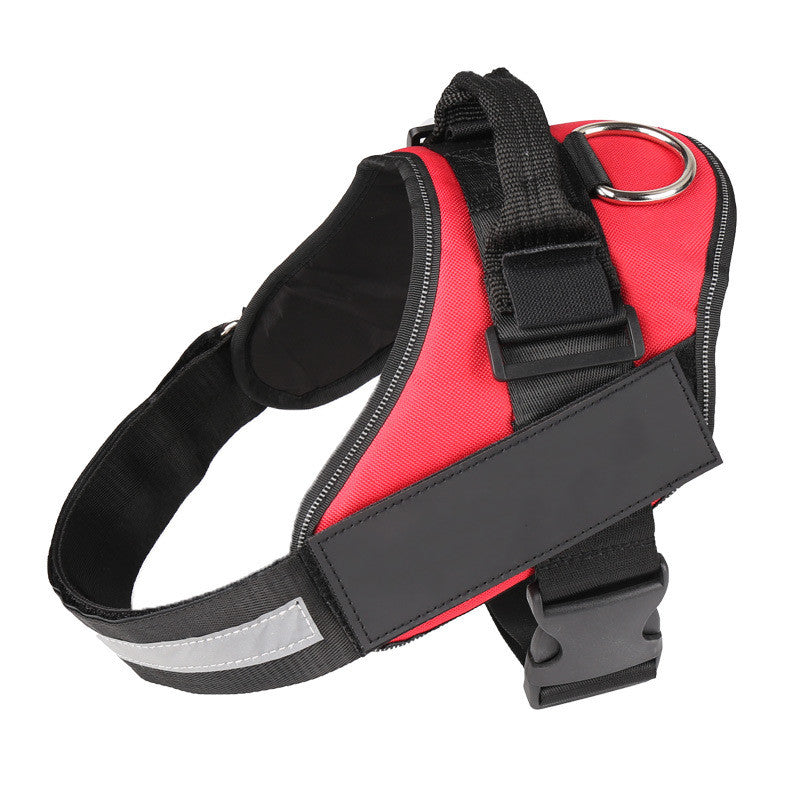 Durable no-pull dog harness in red for walking and hiking
