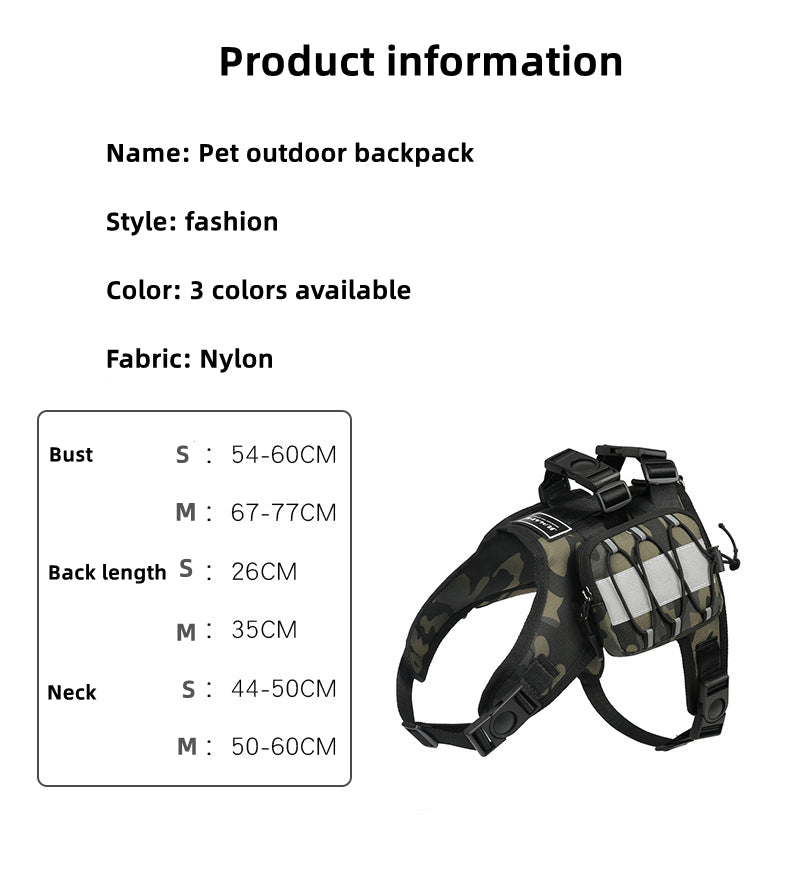 Tactical Dog Backpack with Saddlebags – Camouflage Outdoor Harness